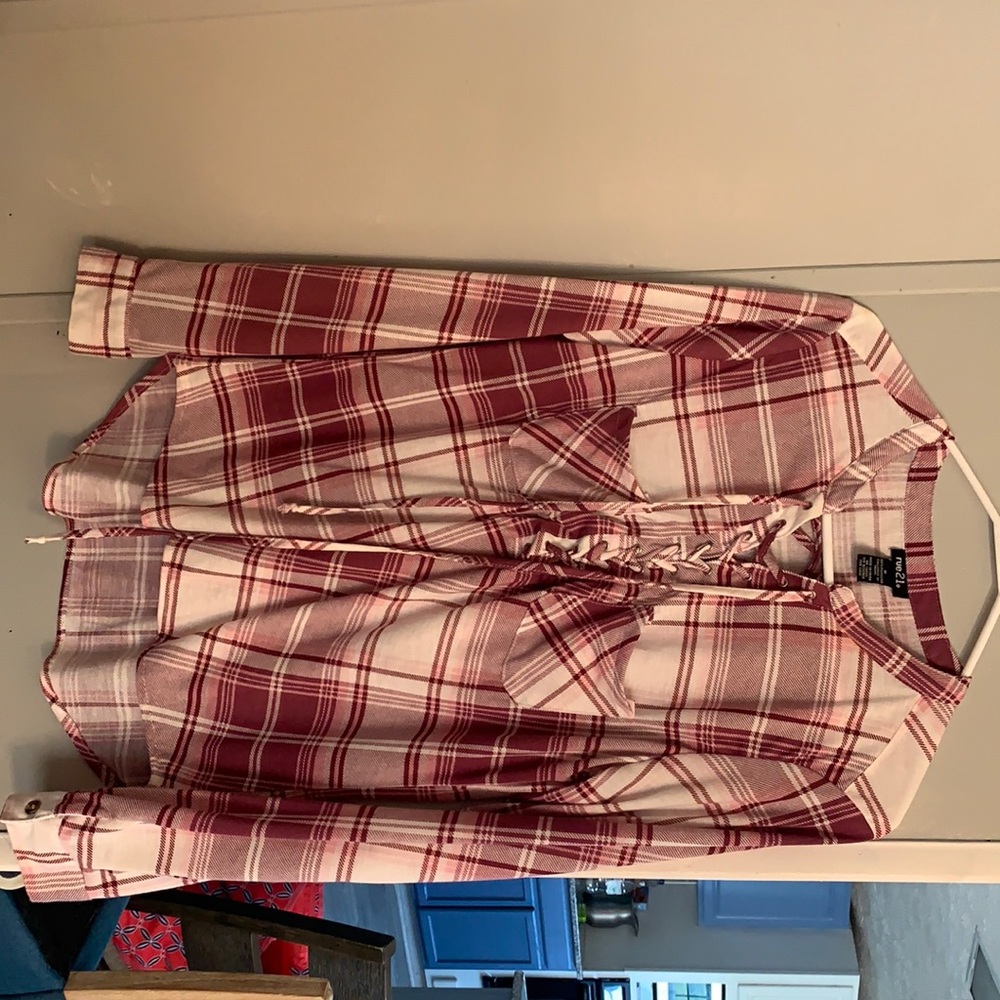 rue21, medium, plaid long sleeve, pink and white